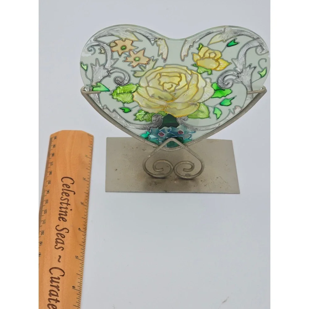 Joan Baker Designs French Bouquet Handpainted Glass Heart Tea Light Holder